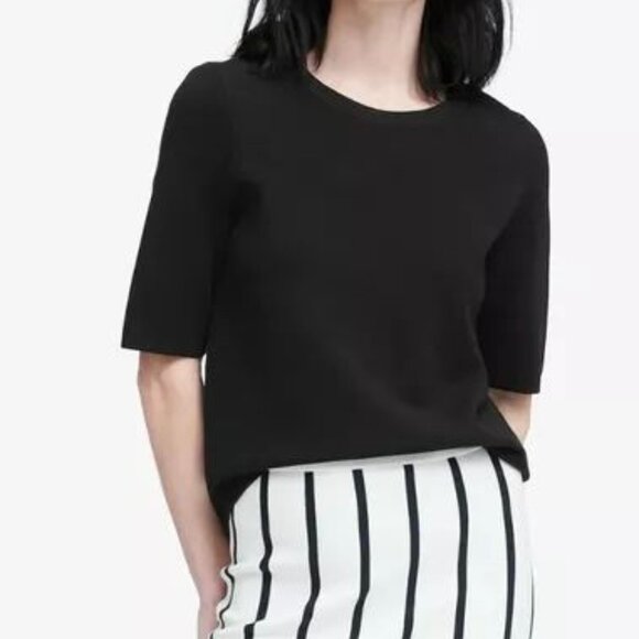 Banana Republic Milano Stitch Short Sleeve Crewneck Sweater in Black Size Small - Picture 1 of 10